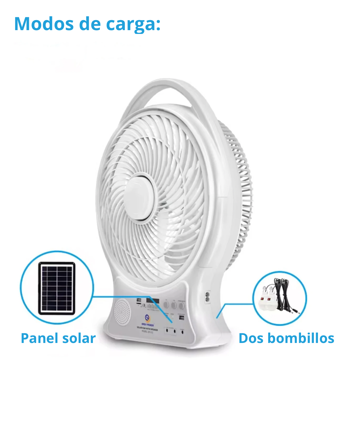 Abanico Solar Recargable con Bluetooth y FM
