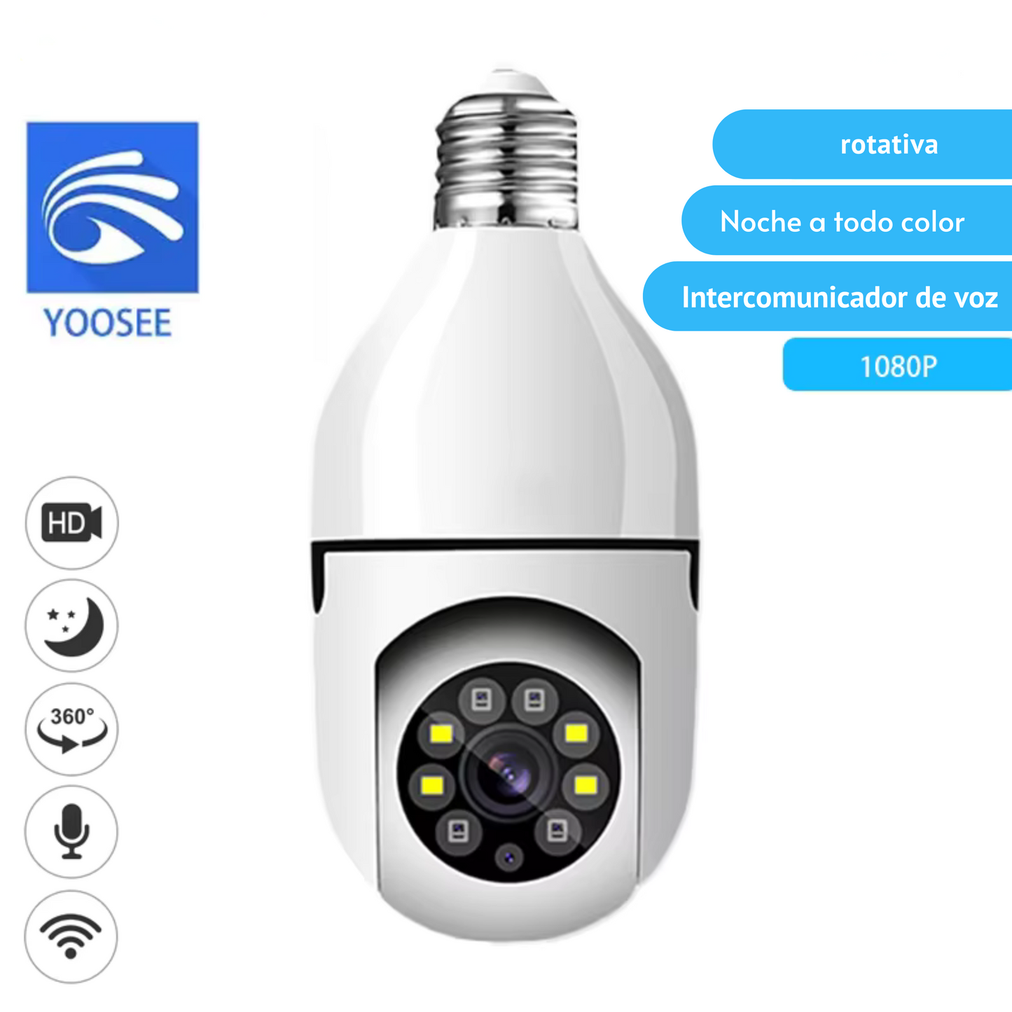 Cámara Wifi YOOSEE 1080P Bombilla Wifi E27 Cámara de vigilancia Visión nocturna a color Seguimiento humano Protección de seguridad para el hogar inteligente