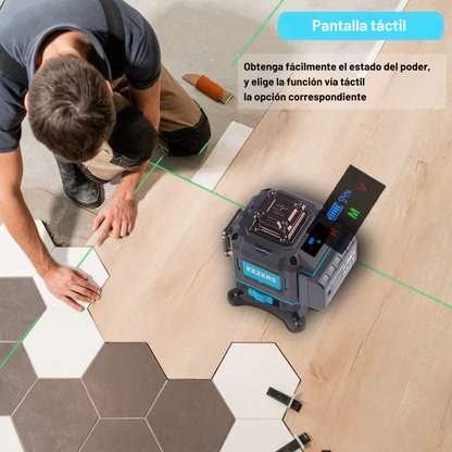 Nivel láser verde con pantalla de 16 líneas, 4D, 360 grados, KL4D-03G, batería de iones de litio de larga duración, trípode, control remoto, maletín