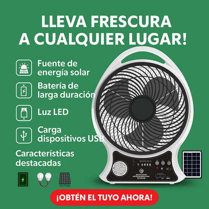 Abanico Solar Recargable con Bluetooth y FM