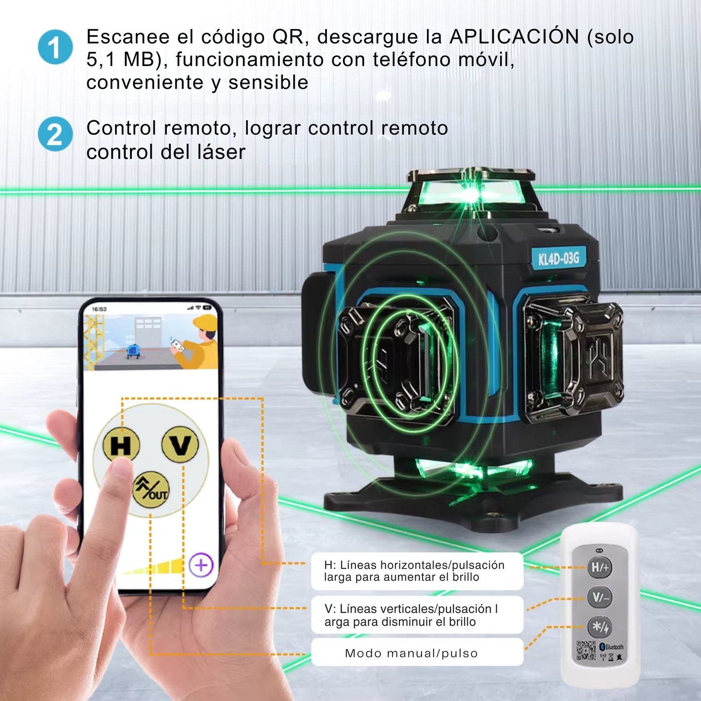 Nivel láser verde con pantalla de 16 líneas, 4D, 360 grados, KL4D-03G, batería de iones de litio de larga duración, trípode, control remoto, maletín