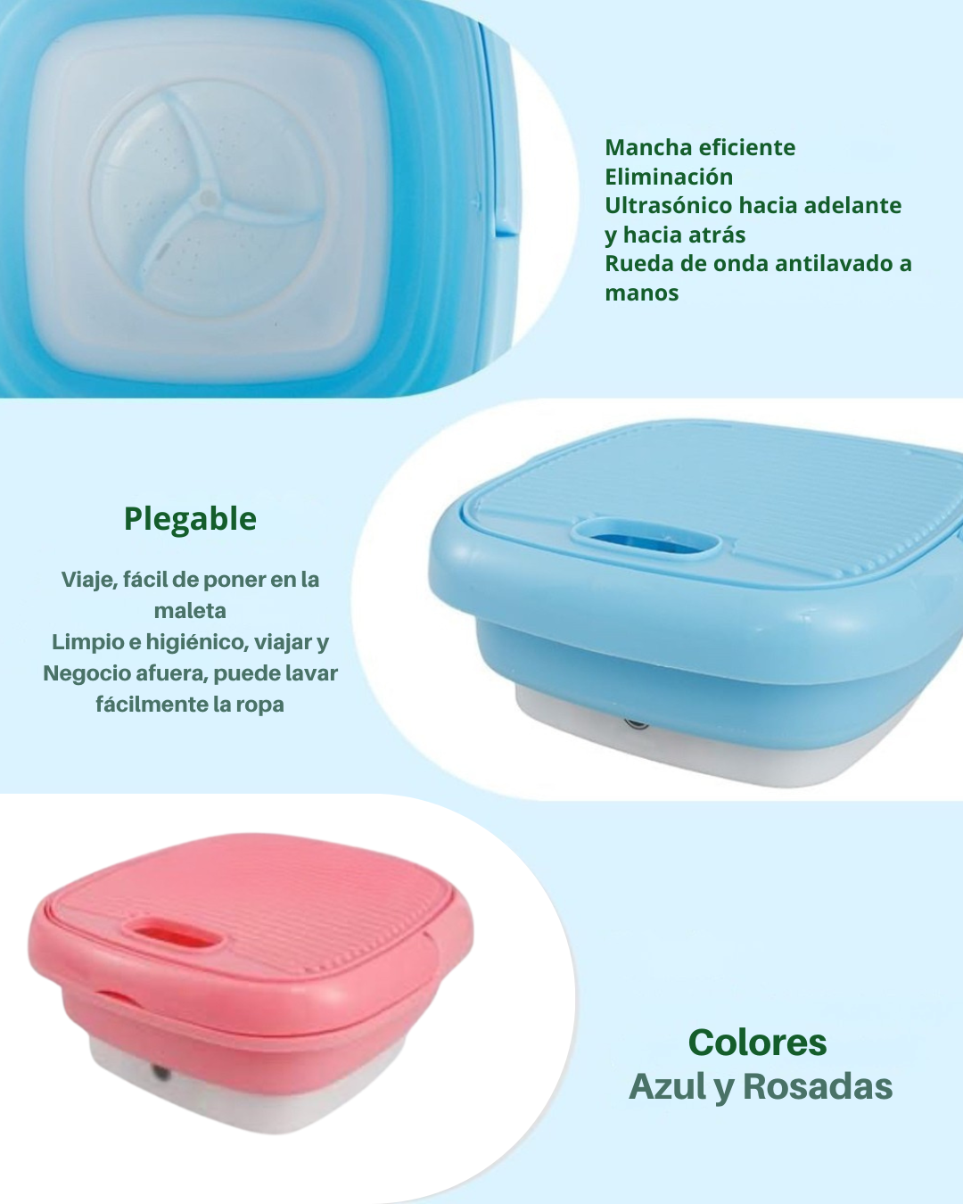 Lavadora portátil plegable perfecta para ropa pequeña diaria, ideal para actividades al aire libre, viajes en RV y vida en espacios pequeños.